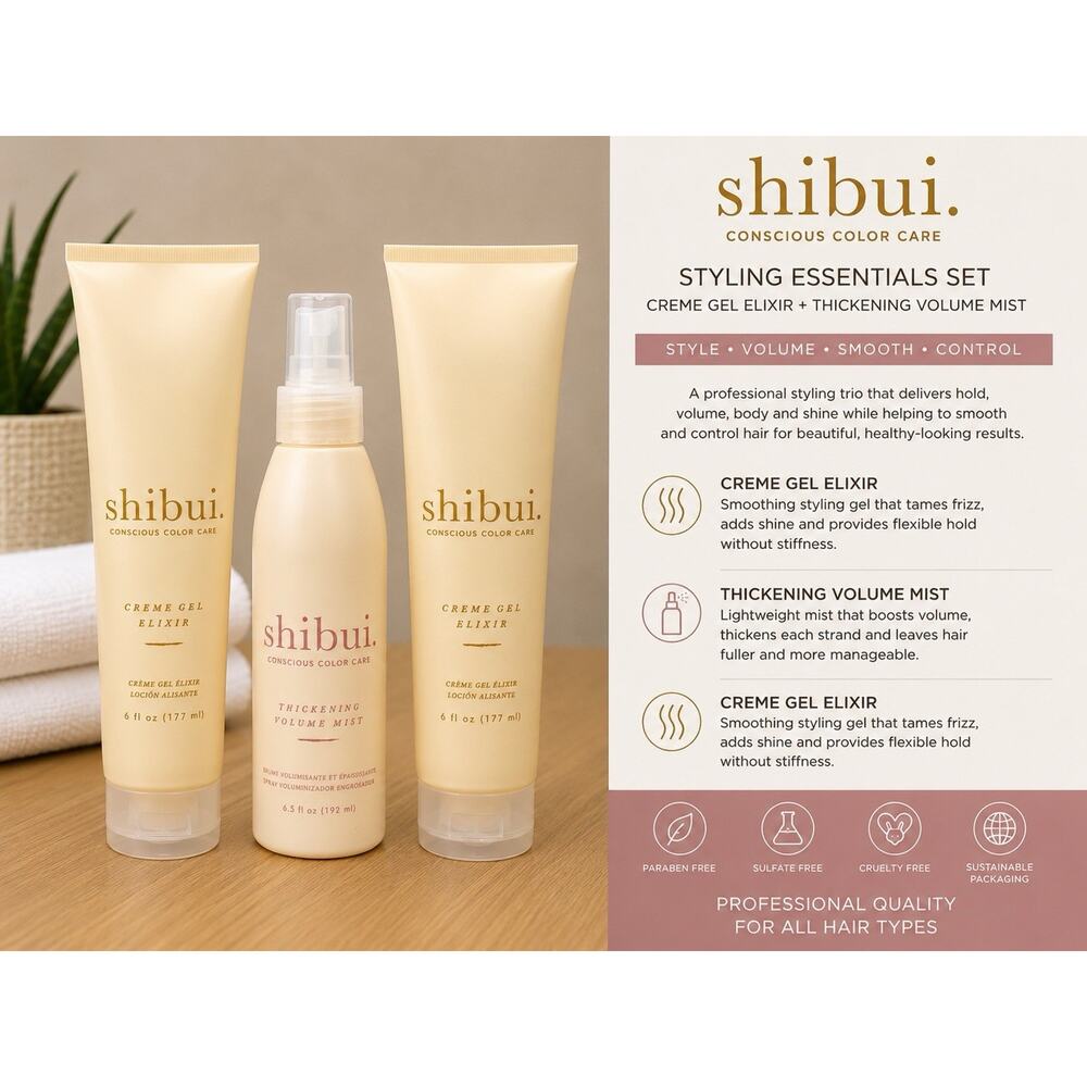 Shibui Creme Gel Elixir & Thickening Volume Mist Hair Styling Set Lot of 3